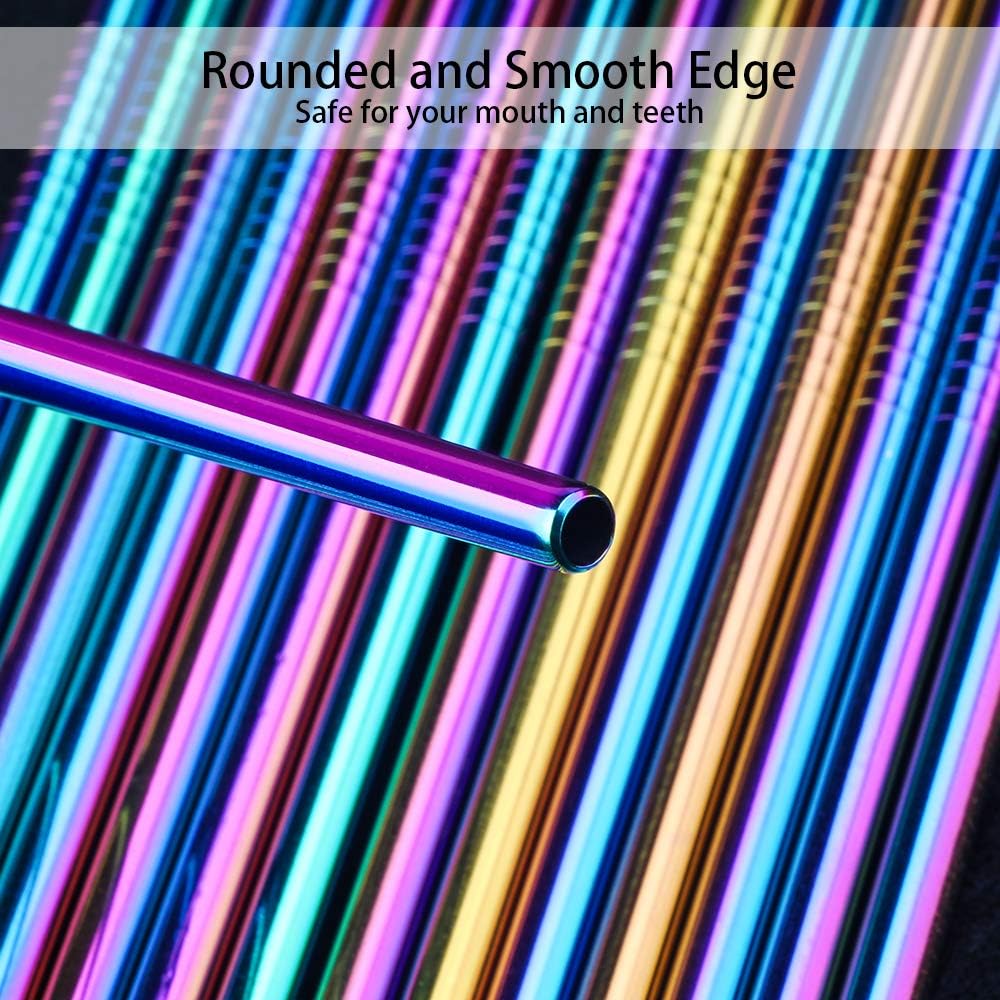 [24 PCS] Value Pack Reusable Stainless Steel Straws in Bulk Extra Long 10.4 inch Colorful,Tomorotec Metal Straw Sets with Cleaning Brushes,12 Straight 12 Bent For Tumblers Beverage Drink Cocktail