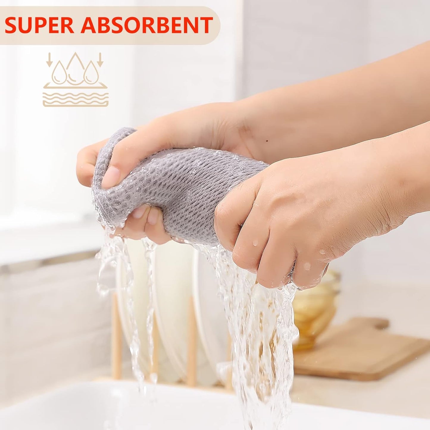 Kitinjoy 100% Cotton Waffle Weave Kitchen Dish Towels, 4-Pack Super Soft and Absorbent Kitchen Towels, 13 in x 28 in, Light Grey