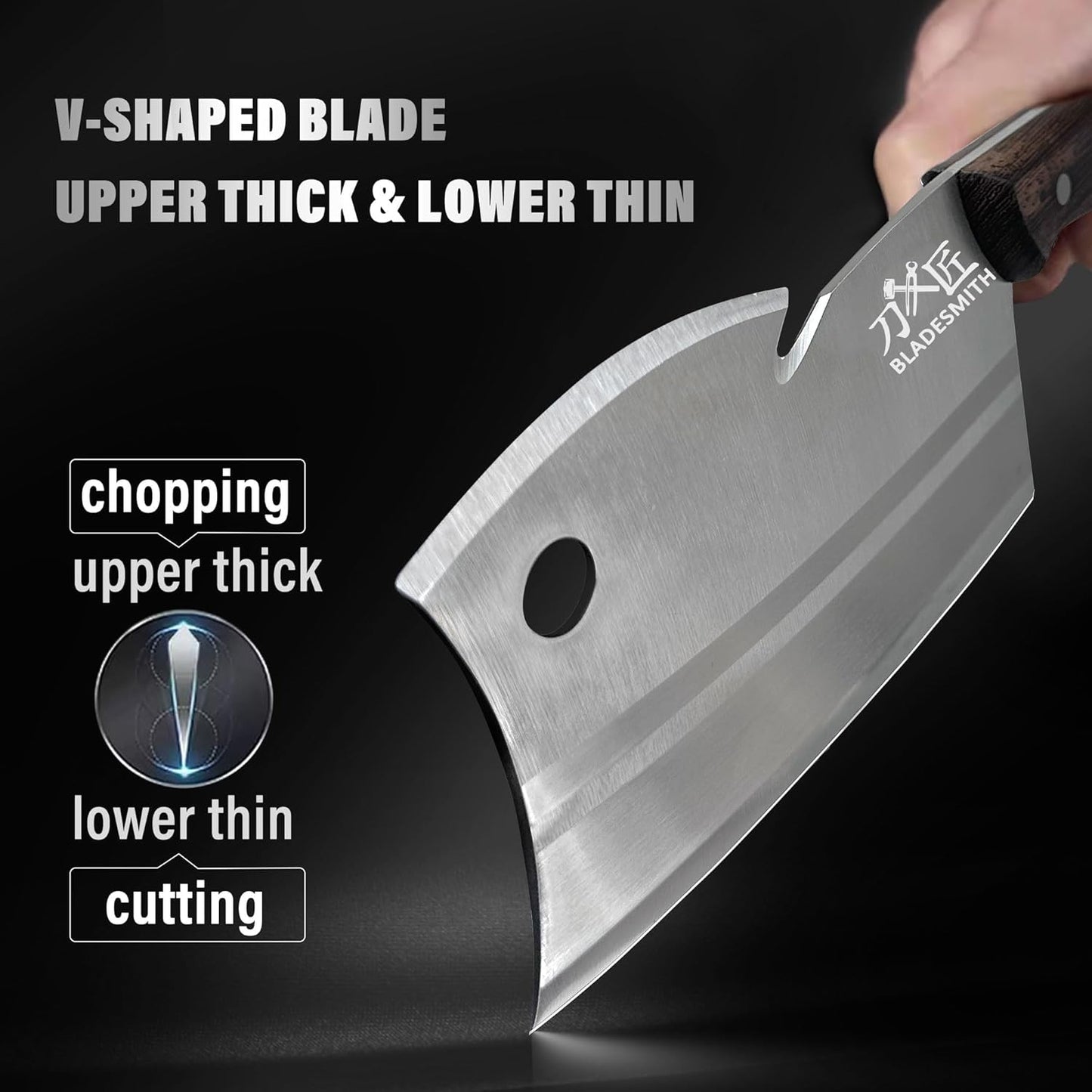 BLADESMITH Meat Cleaver, Multi-Purpose Dual Edges Butcher Knife, Heavy Duty Chopper Knife for Bone Cut with Ergonomic Wenge Handle