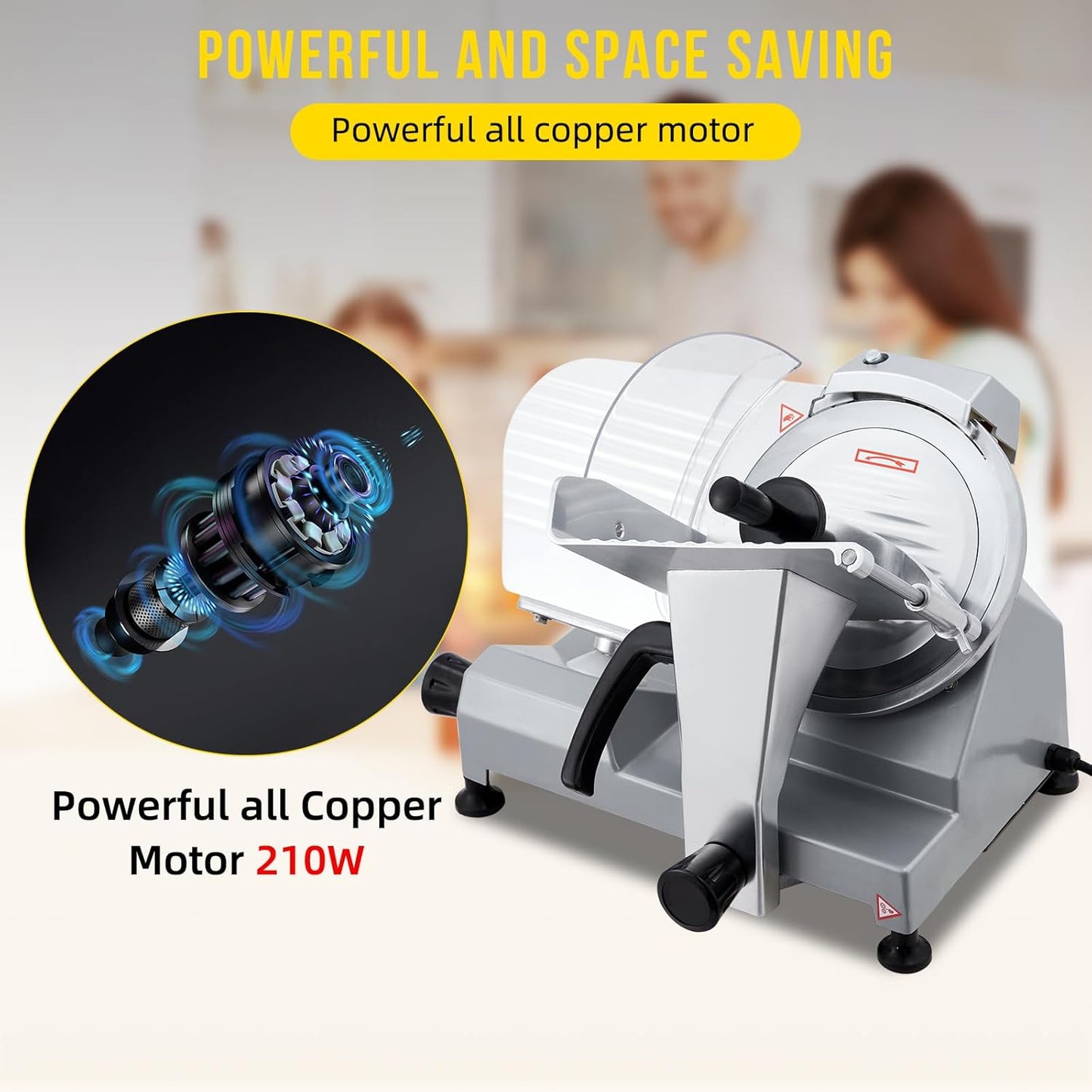 Commercial 8" Blade Meat Slicer 210W | Stainless Steel Electric Food Slicer Adjustable Thickness - Perfect for Restaurant, Deli & Home Kitchen Use