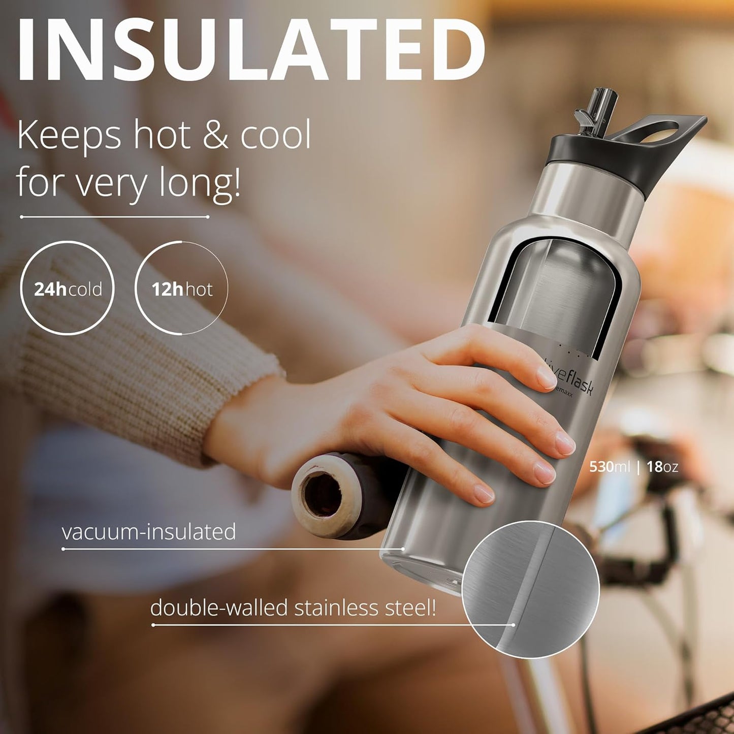 Stainless Steel Water Bottle with Straw, Infuser & 3 Lids: 18/32 OZ Leak-Proof Vacuum Insulated ACTIVE FLASK Drinking Bottles Hot Cold: Double Walled Outdoor Drink Thermo Mug Tea Coffee Sport Gym Bike