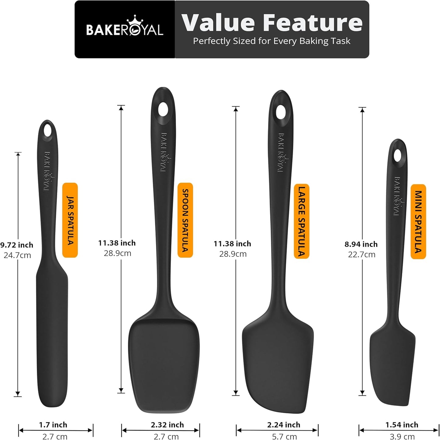 Silicone Spatula Set - 4-Piece Rubber Spatulas Silicone Heat Resistant 600°F for Everyday Task - Seamless Design Kitchen Spatulas for Nonstick Cookware - Black