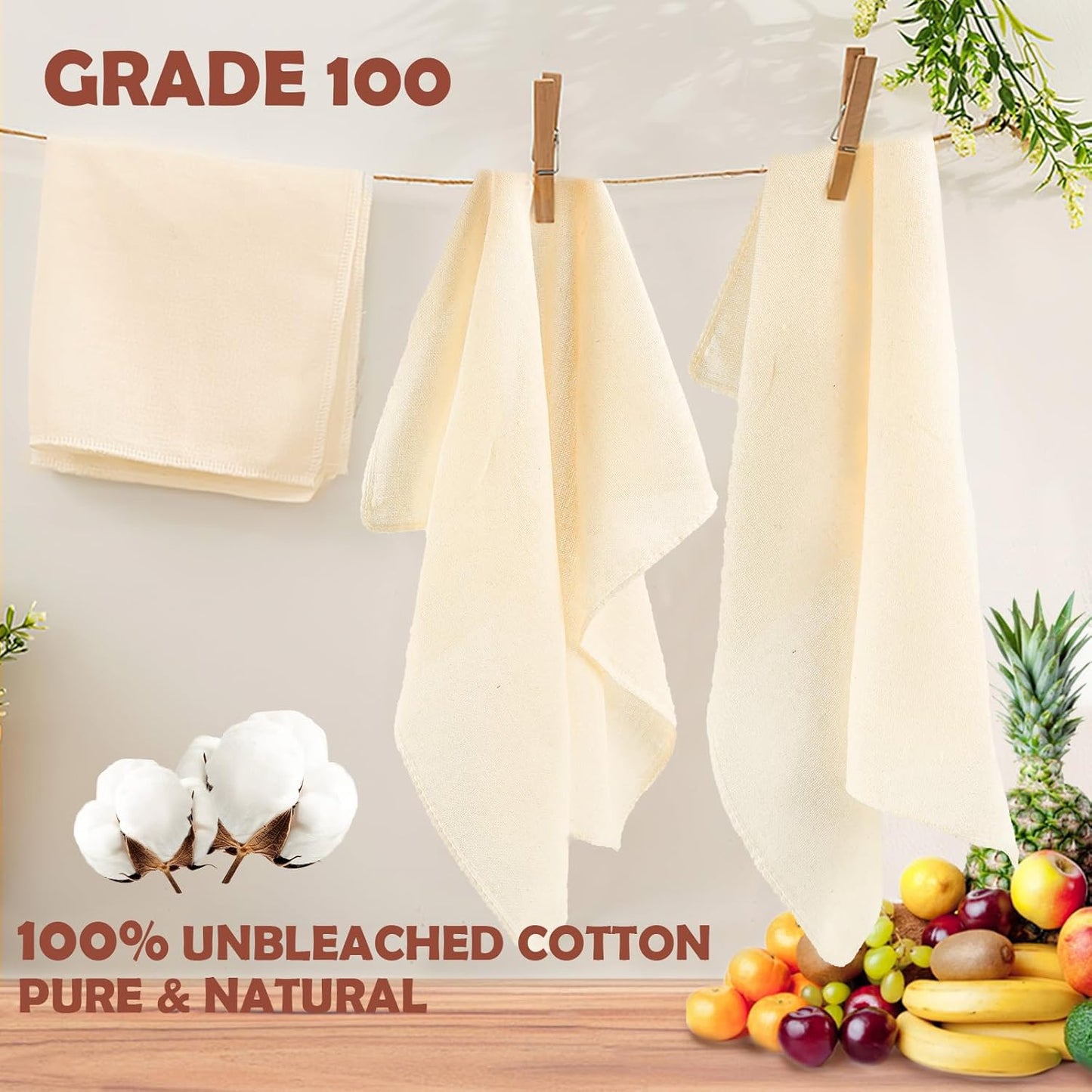 3Pcs Reusable Cheesecloth for Straining 20x20 Inch,100 Grade Cheese Cloths Hemmed Edges, 100% Unbleached Cotton Cheese Cloth,Ultra-Dense Cloth Strainer for Yogurt/Nut Milk/Baking Making 56x42 Weave
