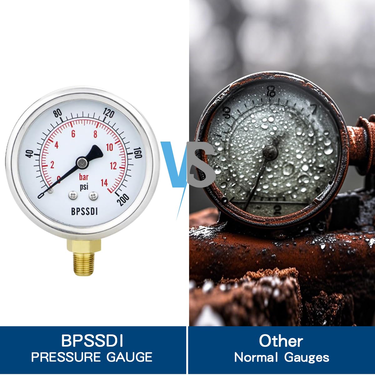 0-200 Psi Pressure Gauge, 2.5" Dial Size, 1/8" NPT Lower Mount, 304 Stainless Steel Case, Water Pressure Gauge Test for Pool Pump, Sand Filter, Air Compressor, Espresso(with Tape)