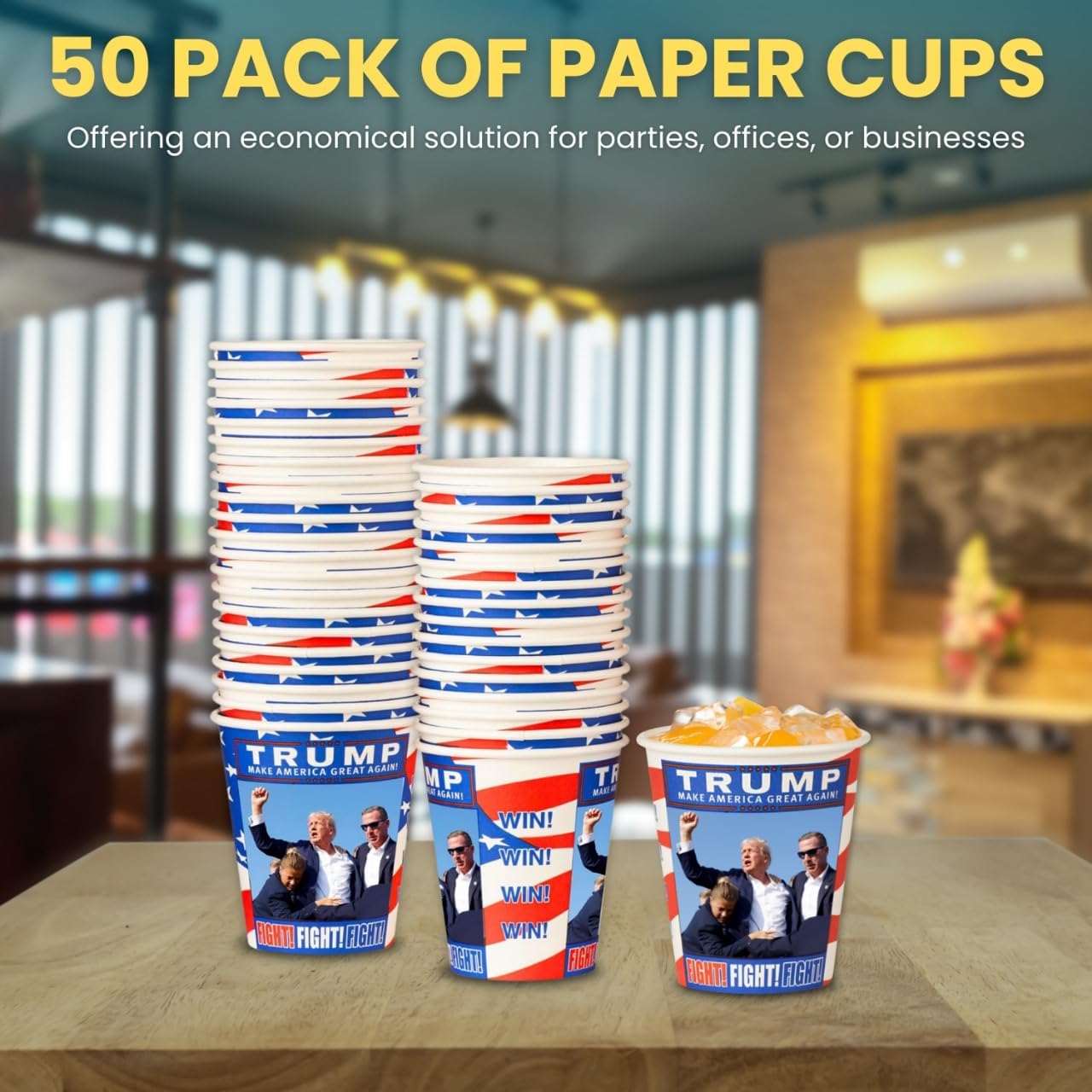 Smygoods Trump Design Disposable Paper Coffee Cups (12 OZ, 50 Count) For Hot Beverages, Tea, Espresso, Cocoa - To Go Drink Containers, Café & Office