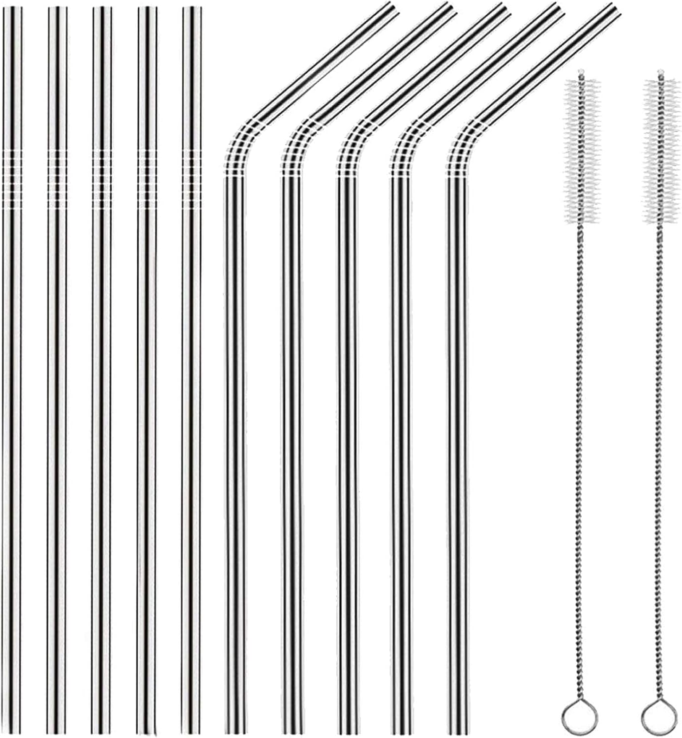 Set of 10 Stainless Steel Straws, HuaQi Bent Reusable Drinking Straws 10.5'' Long 0.24‘’ Dia for 30 oz Tumbler and 20 oz Tumbler, 2 Cleaning Brush Included