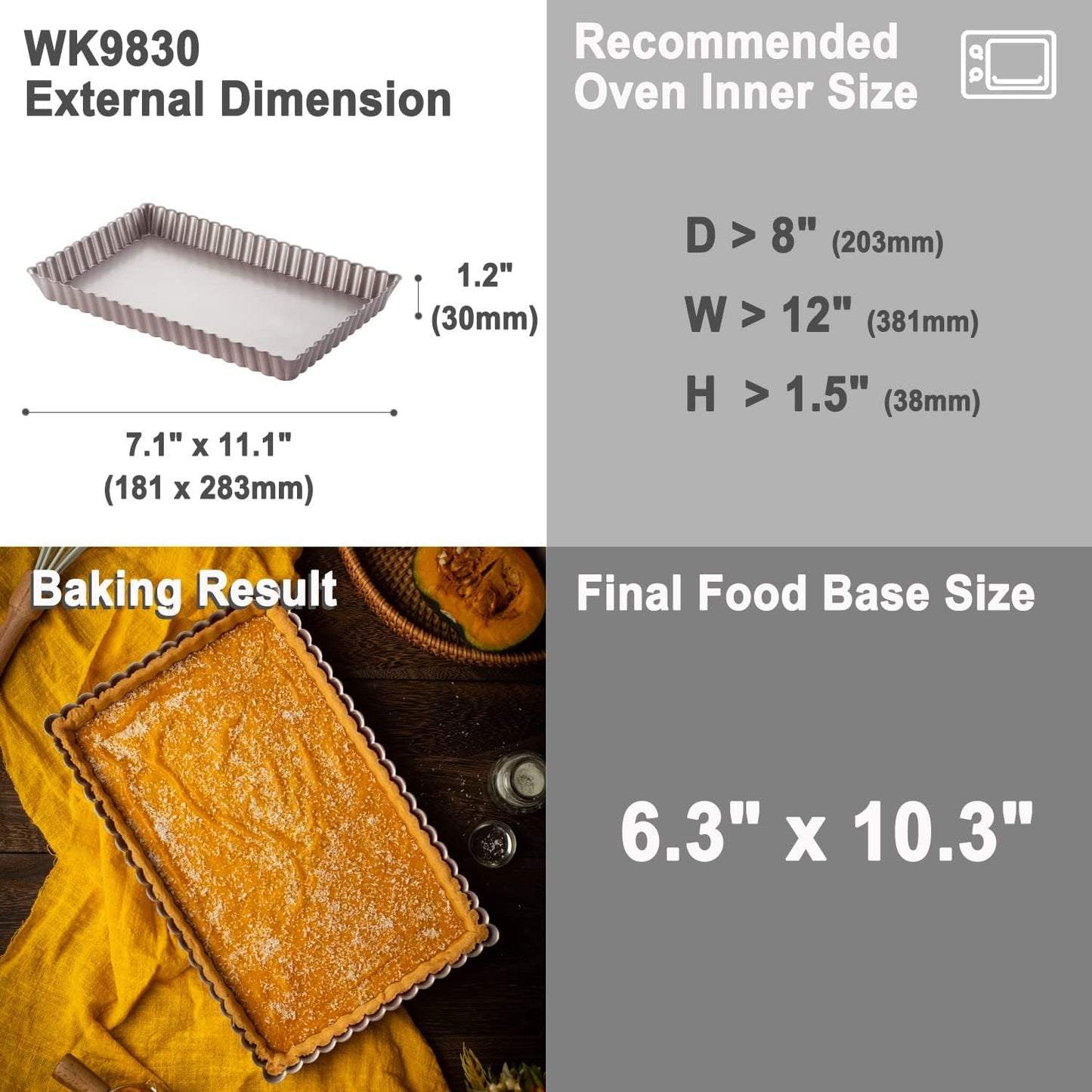 CHEFMADE Rectangle Tart Pan, 7x11-Inch with Removable Loose Bottom Non-Stick Oblong Quiche Bakeware for Oven Baking (Champagne Gold)