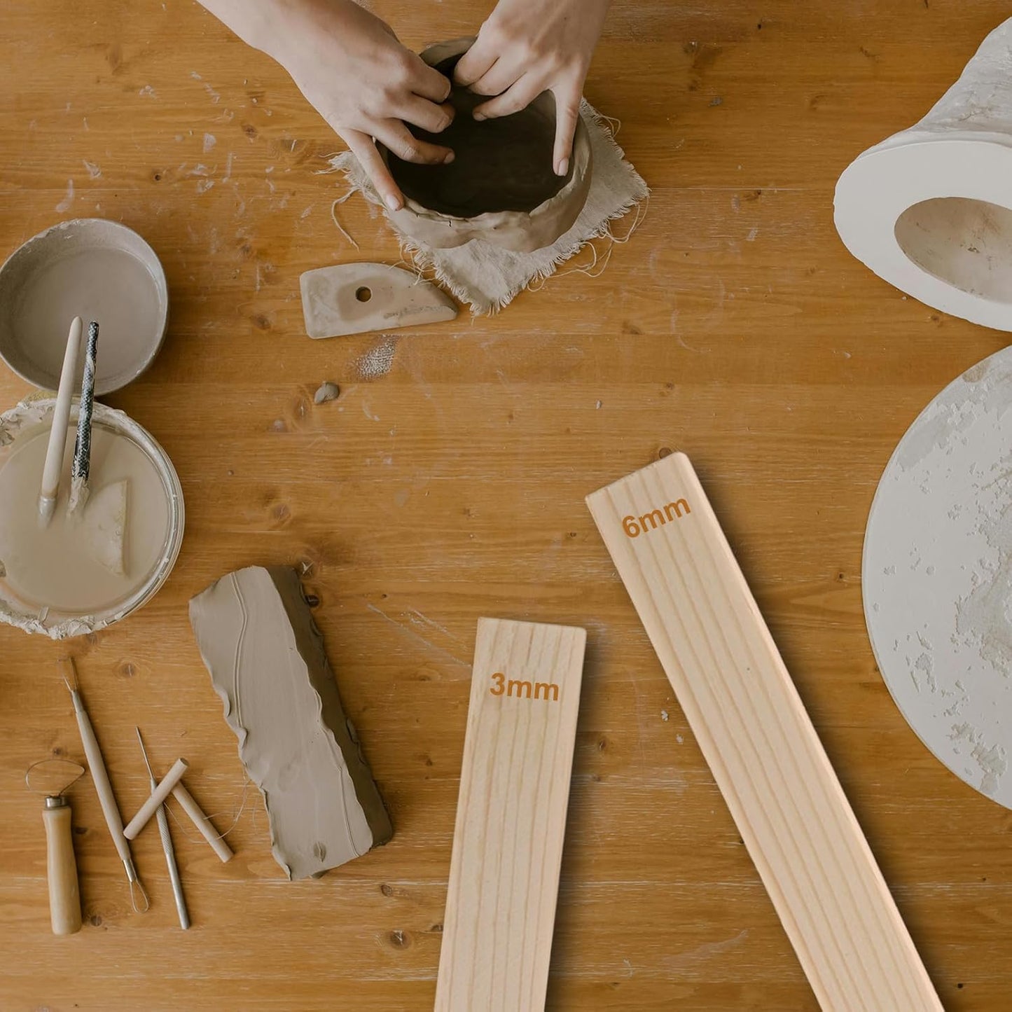 MECCANIXITY 8Pcs Pottery Teaching Rolling Mud Stick Guides, 13" x 0.8" Wood Clay Roller 3 5 7 10mm Thick Ceramic Tools Strips Rolling Guides for Clay Thickness DIY Craft