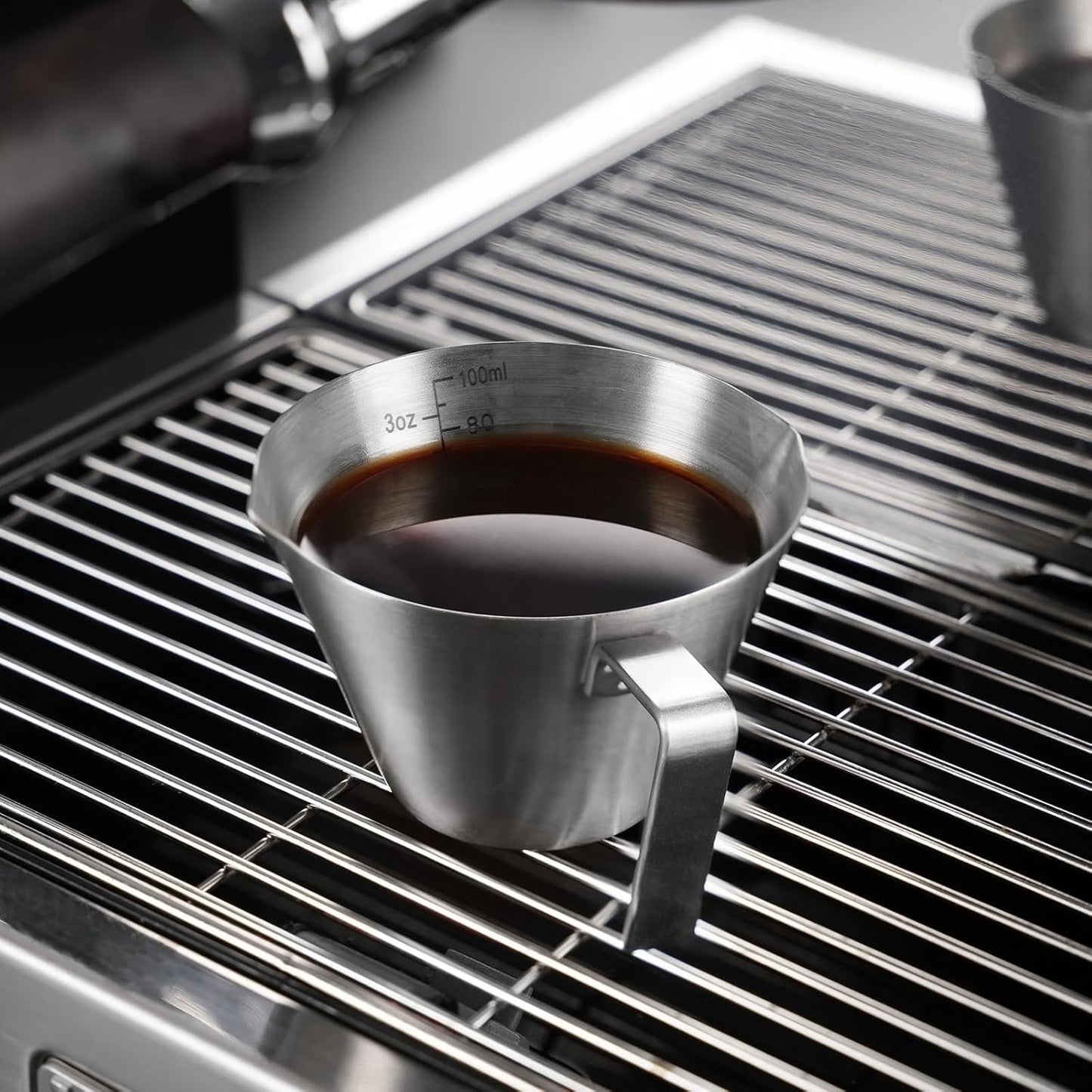 YARRAMATE Espresso Cup with Handle, Stainless Steel Espresso Accessories, Double Spout Metal Measuring Cup with Dual Scale, Espresso Shot pitcher with V-Shaped Mouth, 3.4OZ/100ML