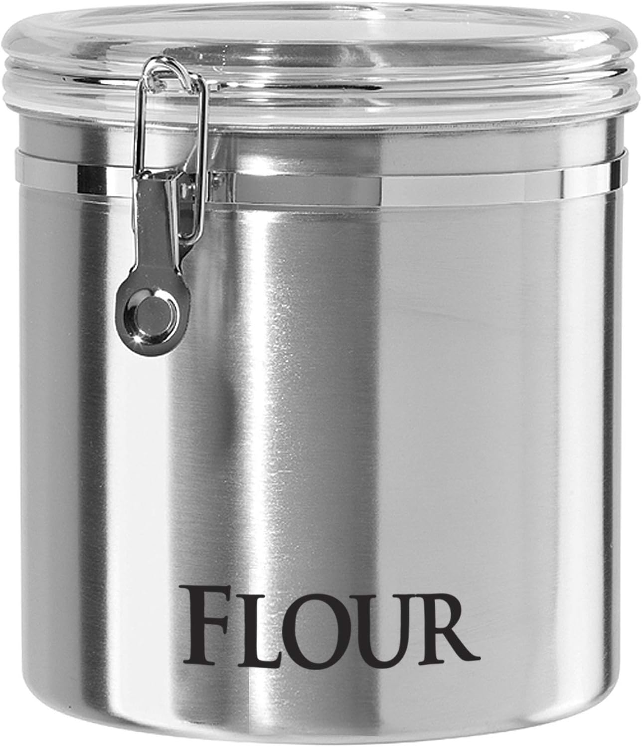 Oggi Jumbo 8" Stainless Steel Flour Clamp Canister - Airtight Food Storage Container Ideal for Kitchen & Pantry Storage of Flour or other Bulk, Dry Foods.