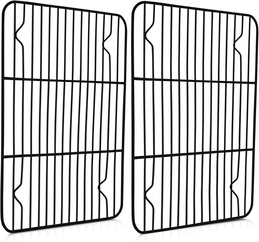 Cooling Baking Rack Set of 2, E-far 11.7” x 9” Non-stick Wire Racks for Oven Cooking Roasting Grilling Cookie Cake Bacon Meat Resting, Non-toxic & Easy to Clean