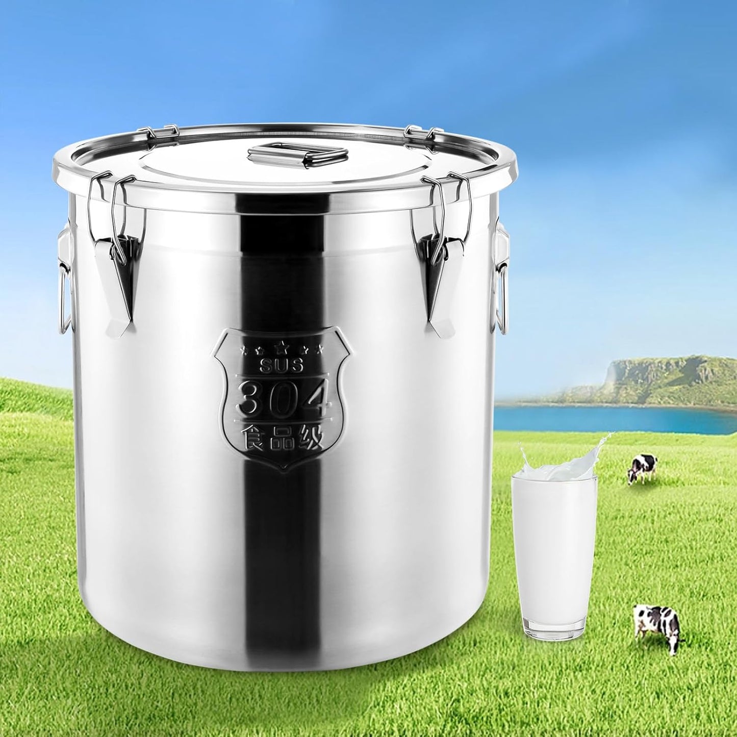1623 OZ Stainless Steel Canister Rice Cereal Grain Storage Containers with Lid Airtight Coffee Bean Storage Milk Flour Sugar Food Storage for Home Bar Restaurant (48L/1623 OZ)