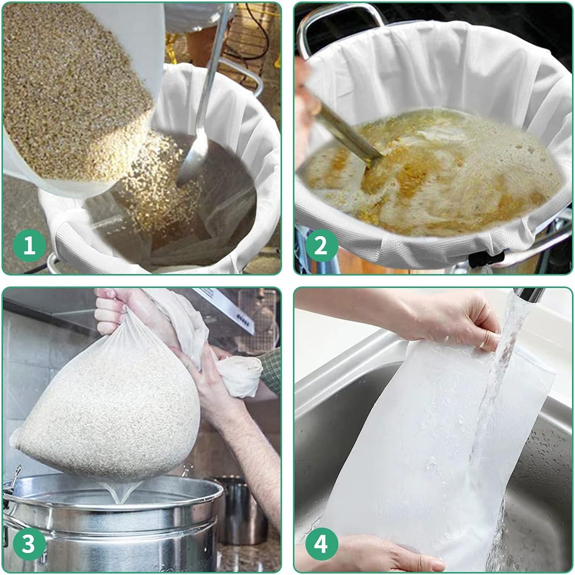 Brew Bags, 4pcs Brew In A Bag, Reusable Wine Straining Bag for Homebrewing, Fine Mesh Bag for Boiling, Durable Bag, Large 22×26 Polyester Strainer Bag