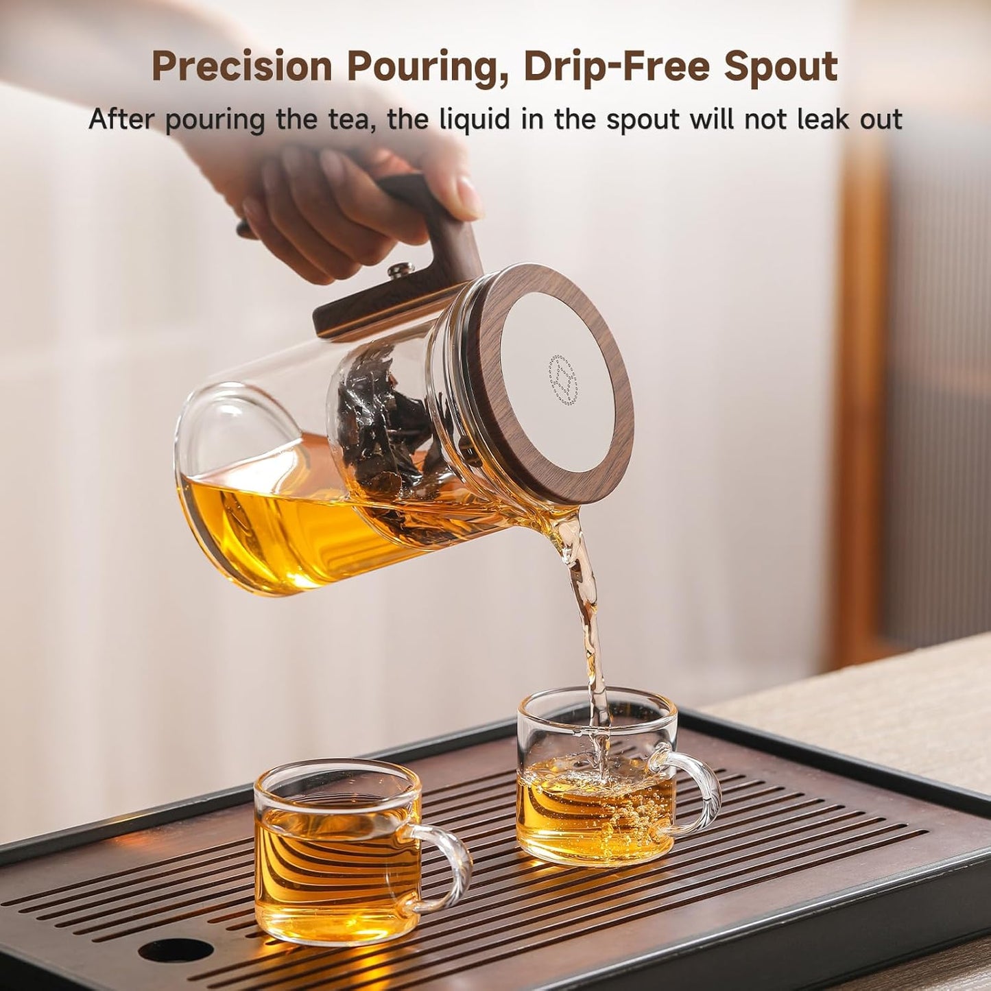 Enchanti Tea Pot, Magic Glass Teapot with Strainer,Magnetic Water Separation with Infuser -800ml/27.1oz