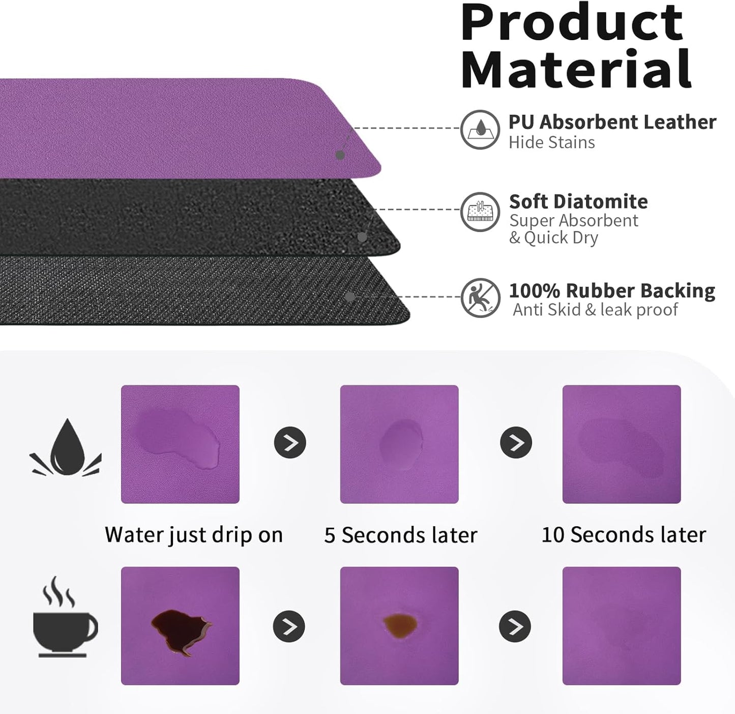 Coffee Mat - Absorbent Hide Stain Rubber Backed Dish Drying Mat for Kitchen Counter - Bar Mats for Countertops Accessories Fit Under Coffee Maker Espresso Machine