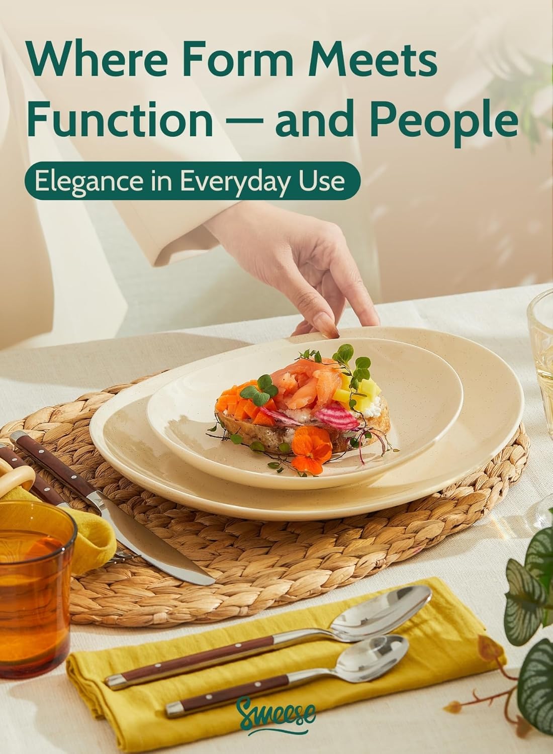 Sweese 7.8" Porcelain Dessert Plates, Beige, Set of 6 - Scratch-Resistant, Microwave Oven Safe Appetizer Plates