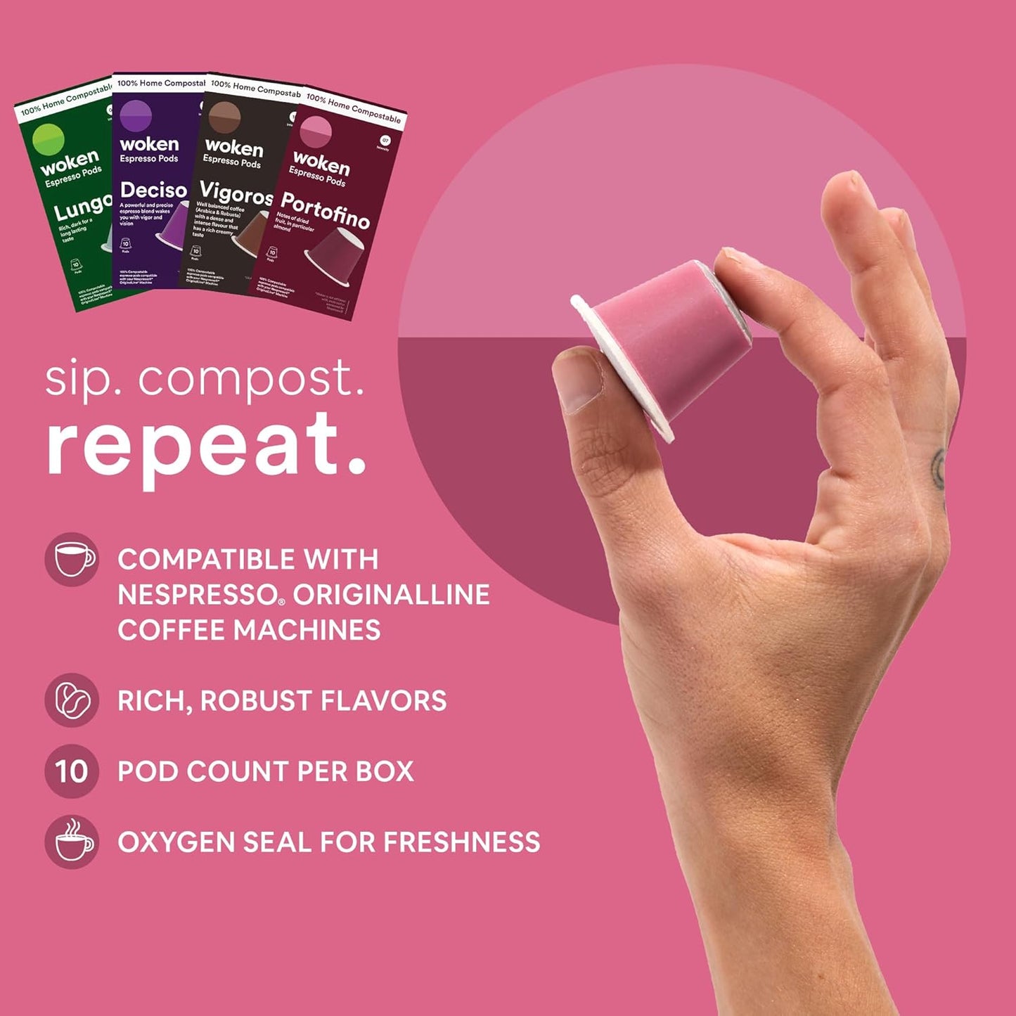 Woken Coffee Compostable Nespresso Pods Variety Pack - Dark and Medium Roast Italian Espresso Compostable Coffee Pods Compatible with Nespresso Machine (40 Pod Count, 4 Boxes)