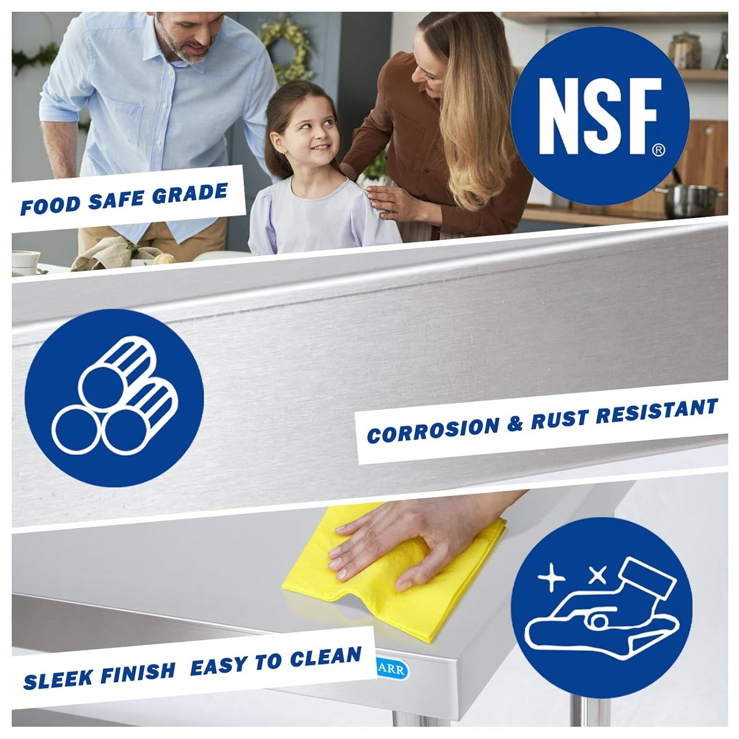 Stainless Steel Table for Prep & Work with Undershelf 30 x 36 Inches NSF Metal Commercial Kitchen Adjustable Under Shelf Worktable for Restaurant Home Outdoor