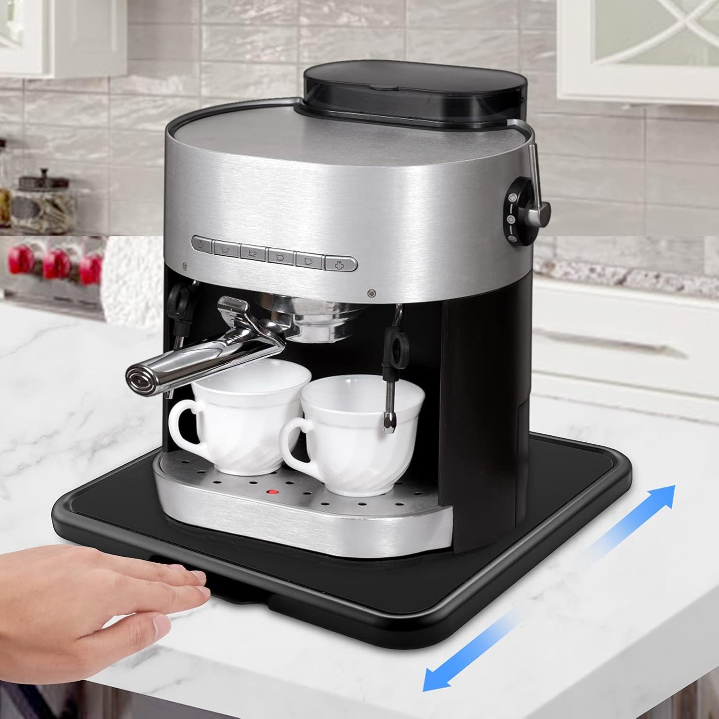 Kitchen Caddy Coffee Maker Sliding Tray, Premium Under Cabinet Appliance Coffee Maker Toaster Blender Air Fryer Stand Mixer (Alloy Steel, 13.8" W x11.7 D)