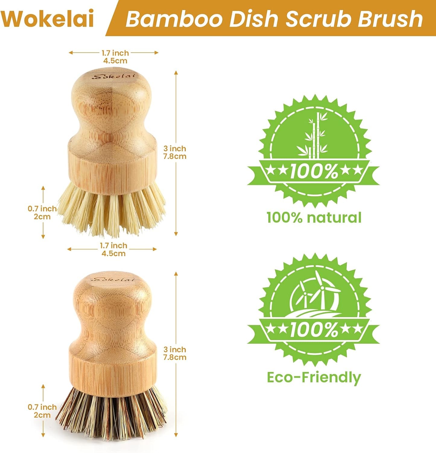 Bamboo Dish Scrub Brushes Set for Kitchen - Wooden Cleaning Scrubbers Brushes, Eco-Friendly Natural Dishes Washing Brush for Dishwashing Cast Iron Pots Pans Skillet Vegetables Sink, Set of 2