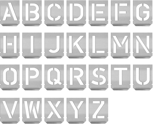 HAUTMEC Vintage Stainless Steel Letters Stencils, A to Z Stainless Steel Stencils & Holder, 1-1/2"(40mm) Letters, Shop Stencil, Advertising Stencilling, Craft-Printing, Reusable HT0239-ST