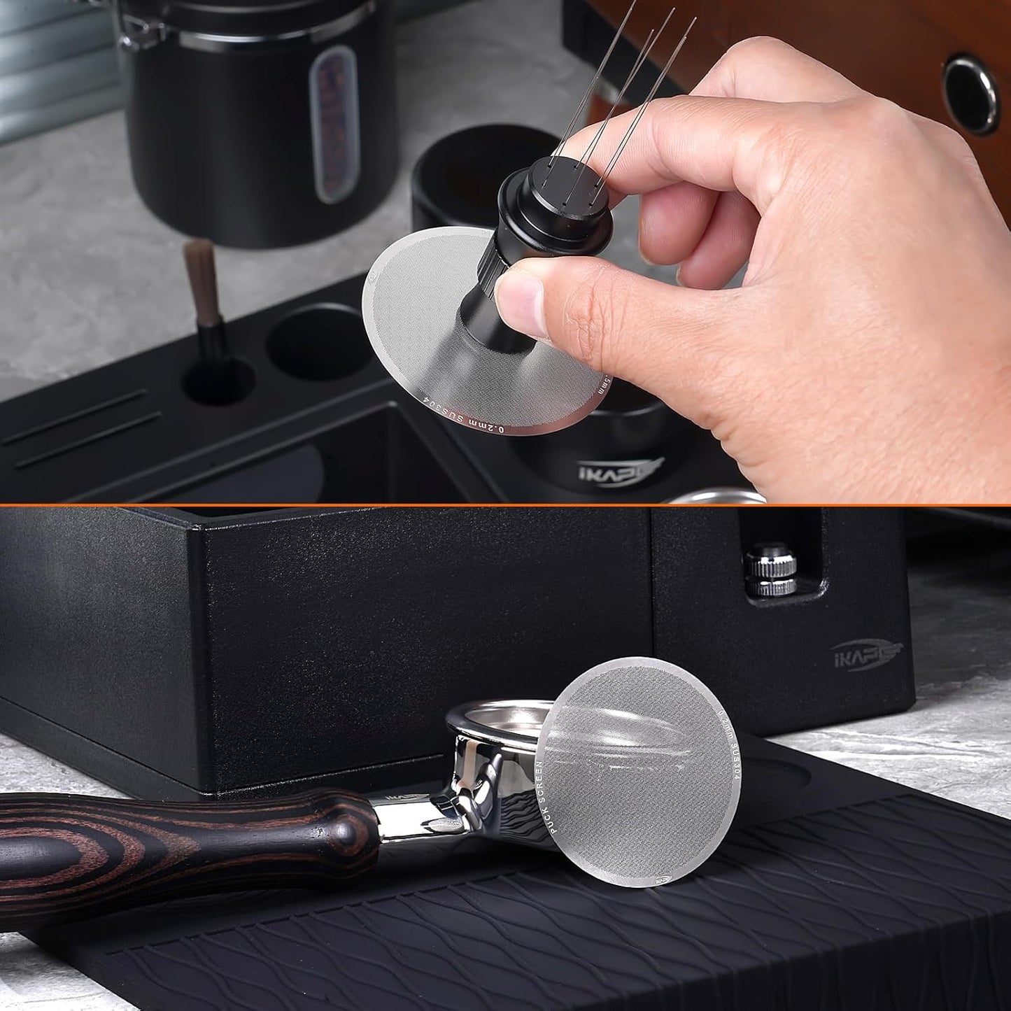 IKAPE 58.5mm Espresso Puck Screen, 0.2mm Thickness, Reusable Metal Ultra-thin & Ultra-light Coffee Filters, Food-grade 316 Stainless Steel Coffee Puck Screen for Espresso Baristas