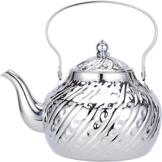 SANQIAHOME 2000ml stainless steel antique style teapot,with Infuser, thickened boiling kettle, lifting handle,Silver