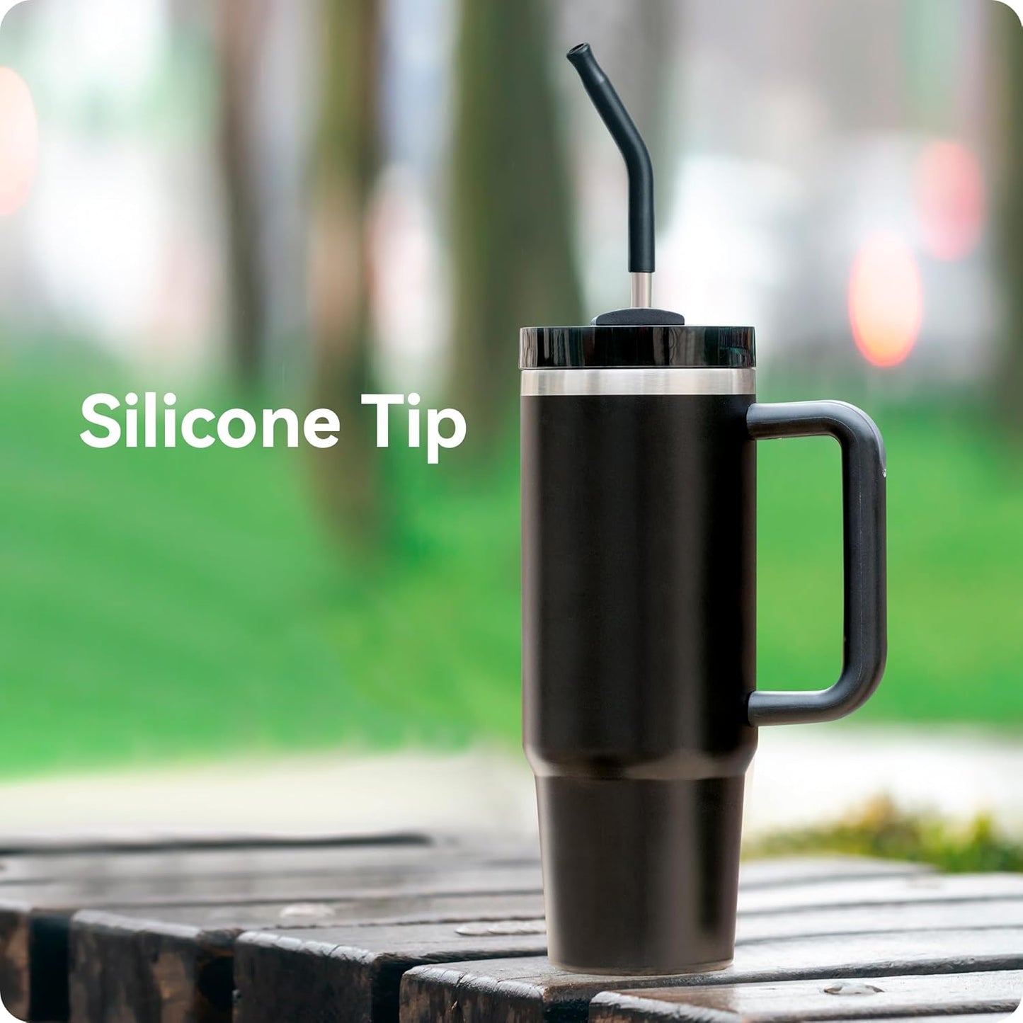 Snowfall Metal Straw for Stanley 40 OZ Cup, Long Reusable Stainless Steel Replacement Straws with Silicone Tip for Simple Modern 40 OZ Tumbler (Black)