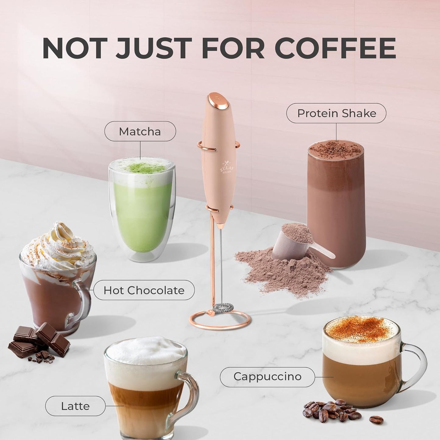 Zulay Kitchen Powerful Milk Frother Wand With 4 AA Duracell Batteries - Ultra Fast Handheld Drink Mixer - Electric Whisk Foam Maker for Coffee, Lattes, Cappuccino, Matcha & Creamer