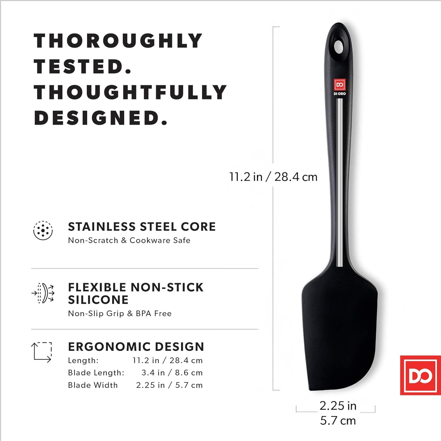 DI ORO Silicone Spatula - 600°F Heat-Resistant Rubber Kitchen Spatula for Baking, Scraping, & Mixing - BPA Free Nonstick Cookware Safe Flexible Utensil for Cooking - Seamless & Dishwasher Safe (Black)