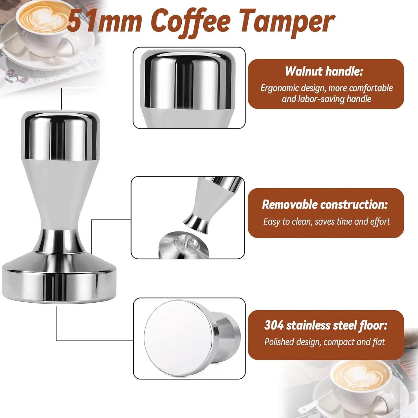 51mm Espresso Tamper, Coffee Tamper Set, 51mm tamper with Wdt Tool, Espresso Tamper Mat, Espresso Dosing Funnel, 51mm Espresso Puck Screen, Espresso Accessories for Espresso Coffee Machine