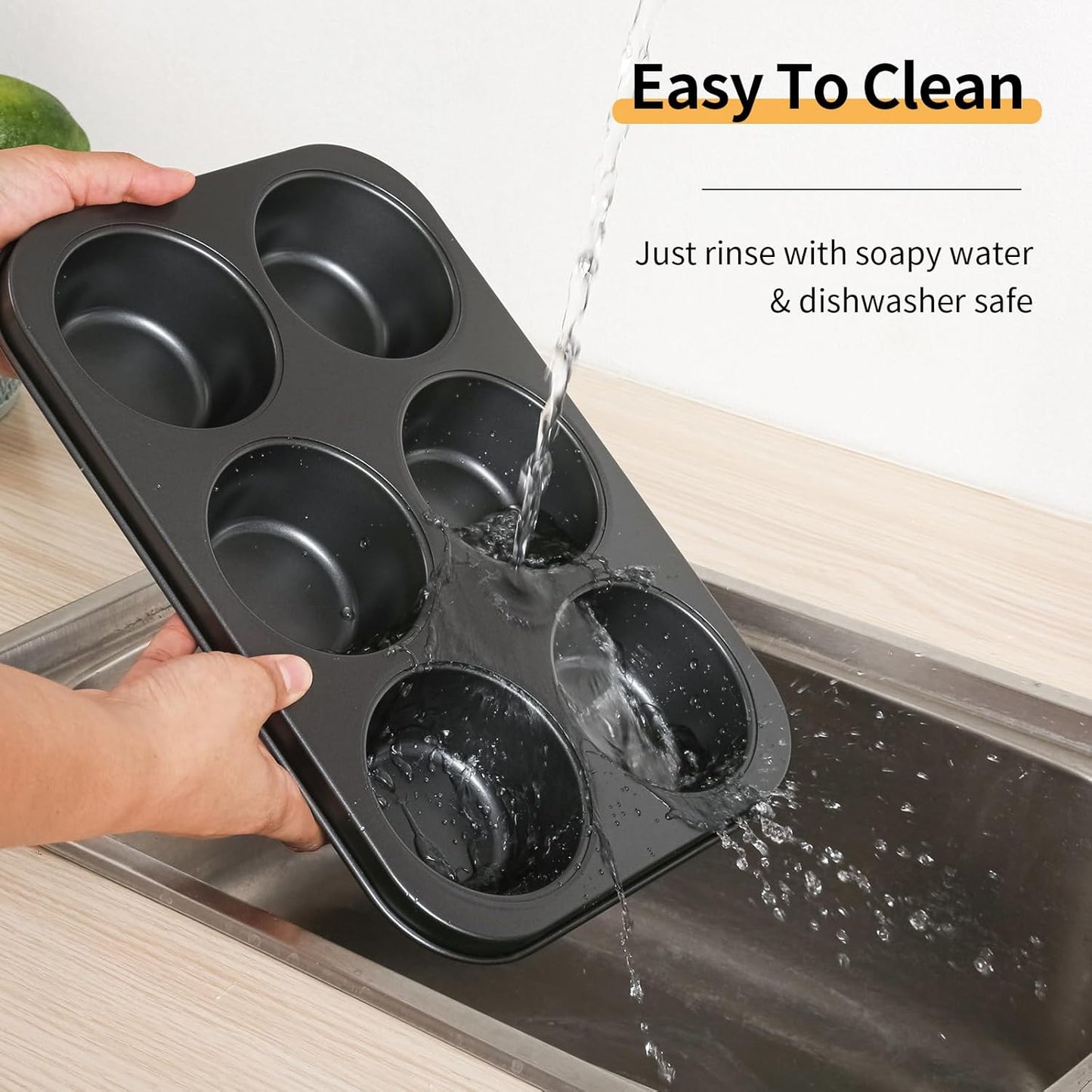 Jumbo Muffin Pan 2-Pack 6-Cups Cupcake Pan, Premium Large Muffin Tin for Baking, Non-Stick and Thickened Carbon Steel Jumbo Cupcake