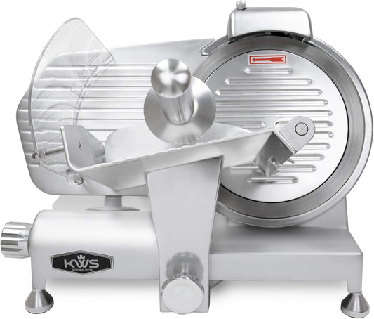 KWS MS-10ES All Metal 320W Electric Meat Slicer 10-Inch with 304 Stainless Steel Blade & Extended Back Space, Frozen Meat/Cheese/Food Slicer Low Noise Commercial and Home Use [ ETL, NSF Certified ]