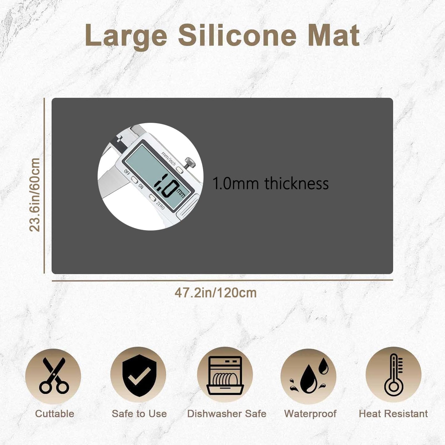 47.2"x23.6"(120cmx60cm) Large Silicone Mat for Kitchen Counter, Non-Slip Heat Resistant Countertop Protector, Waterproof Multipurpose Mat for Kitchen Island, Bright Blue