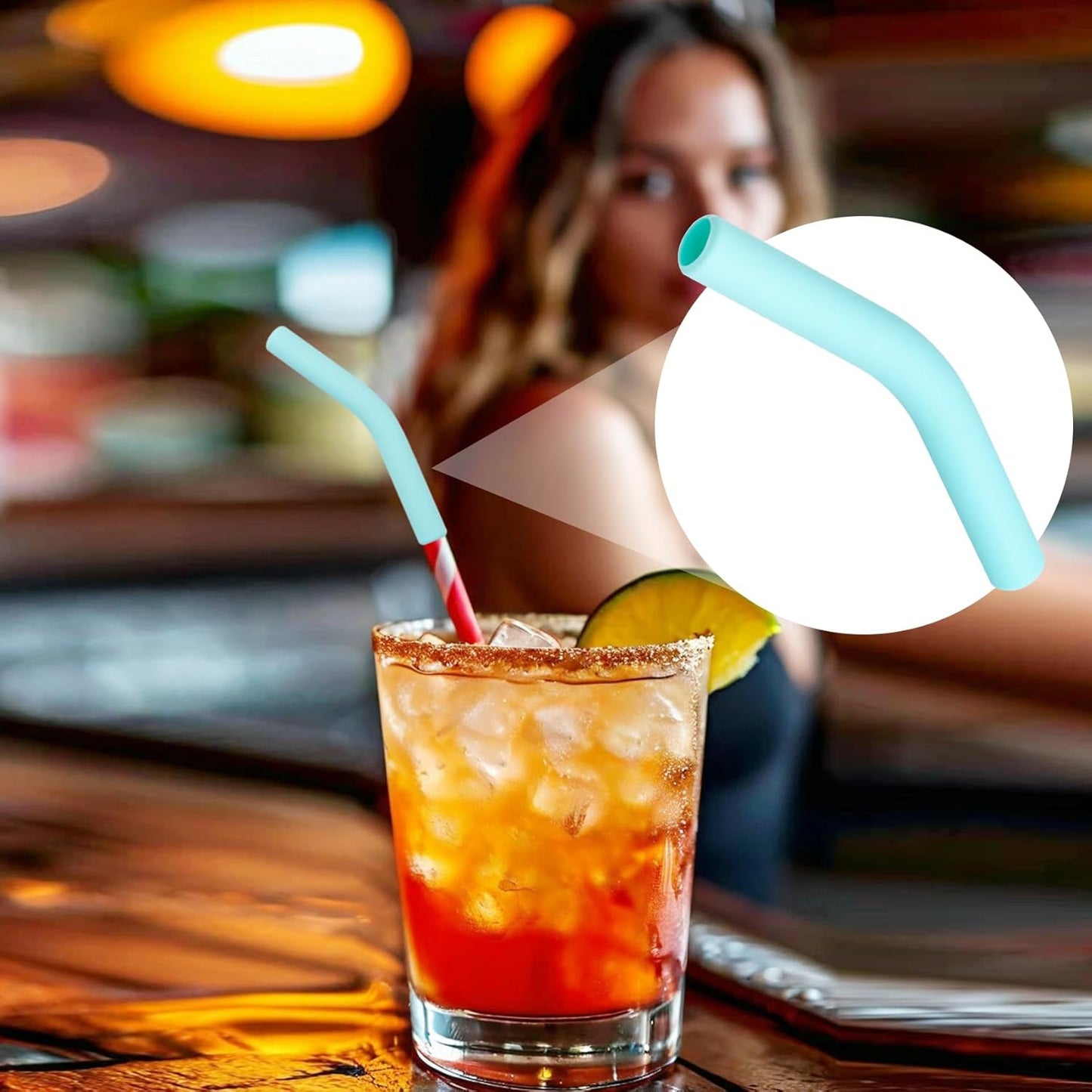 6pcs Food-Grade Silicone Metal Straw Tips, Reusable Flex Elbow Straws Cover Replacement Tips, Soft Straw Toppers Kits for 8 mm Stainless Steel Metal Straws - Mint Green