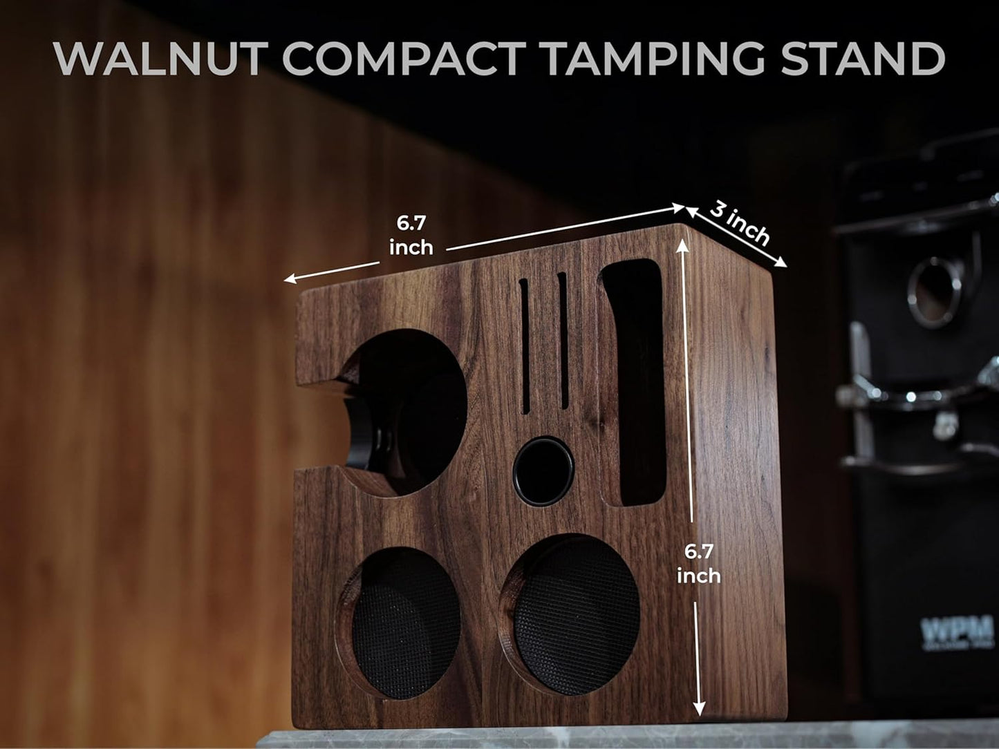 54mm Espresso Tamping Station V3 Walnut Portafilter Holder Espresso Organizer for Breville Machines with Tamper Holder, Distributor Slot, and Multi Accessory Storage