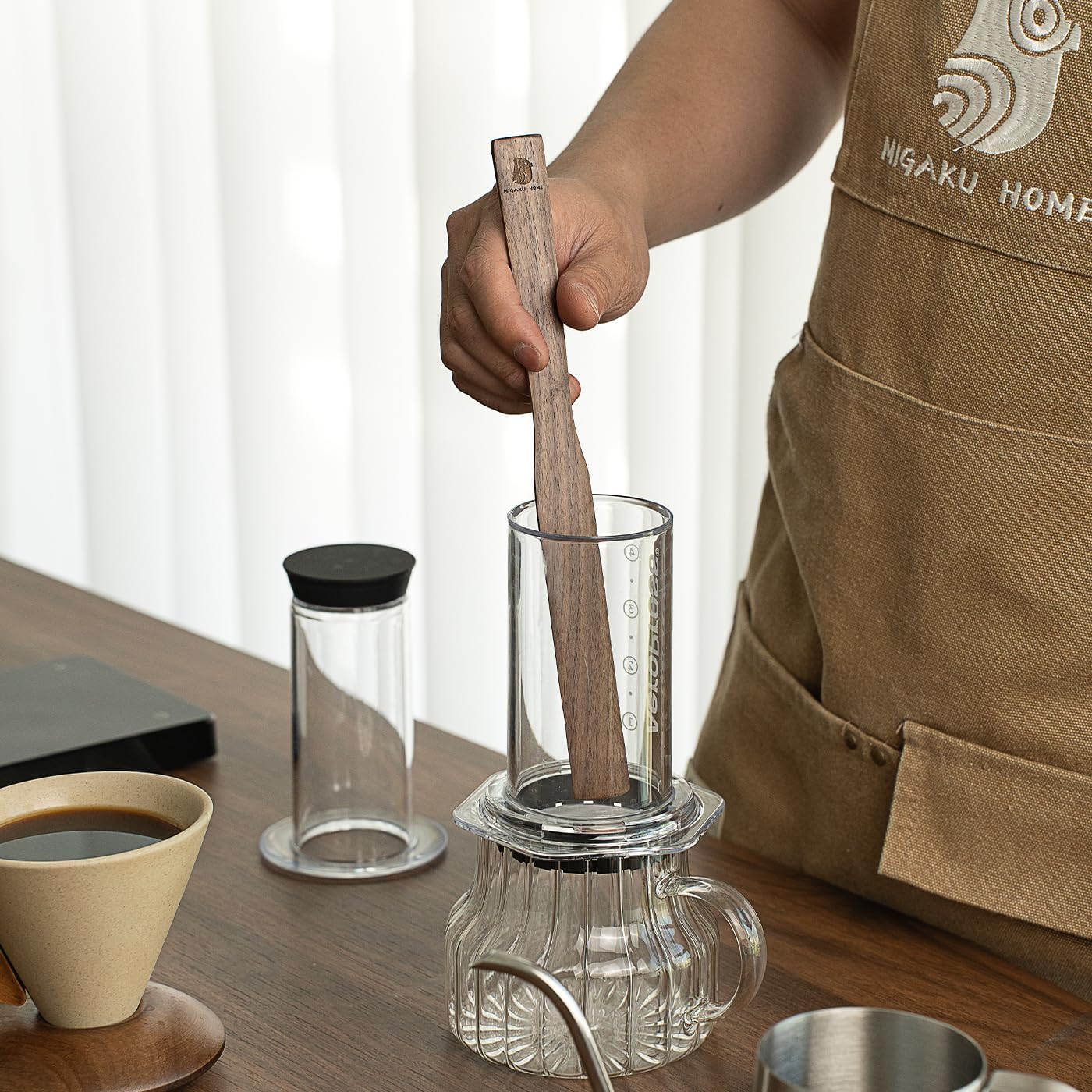 Black Walnut Coffee Stir Stick for Syphon Coffee Maker/Aeropress/French Press - 10" Wooden Coffee Brewer Accessory with Ergonomic Handle