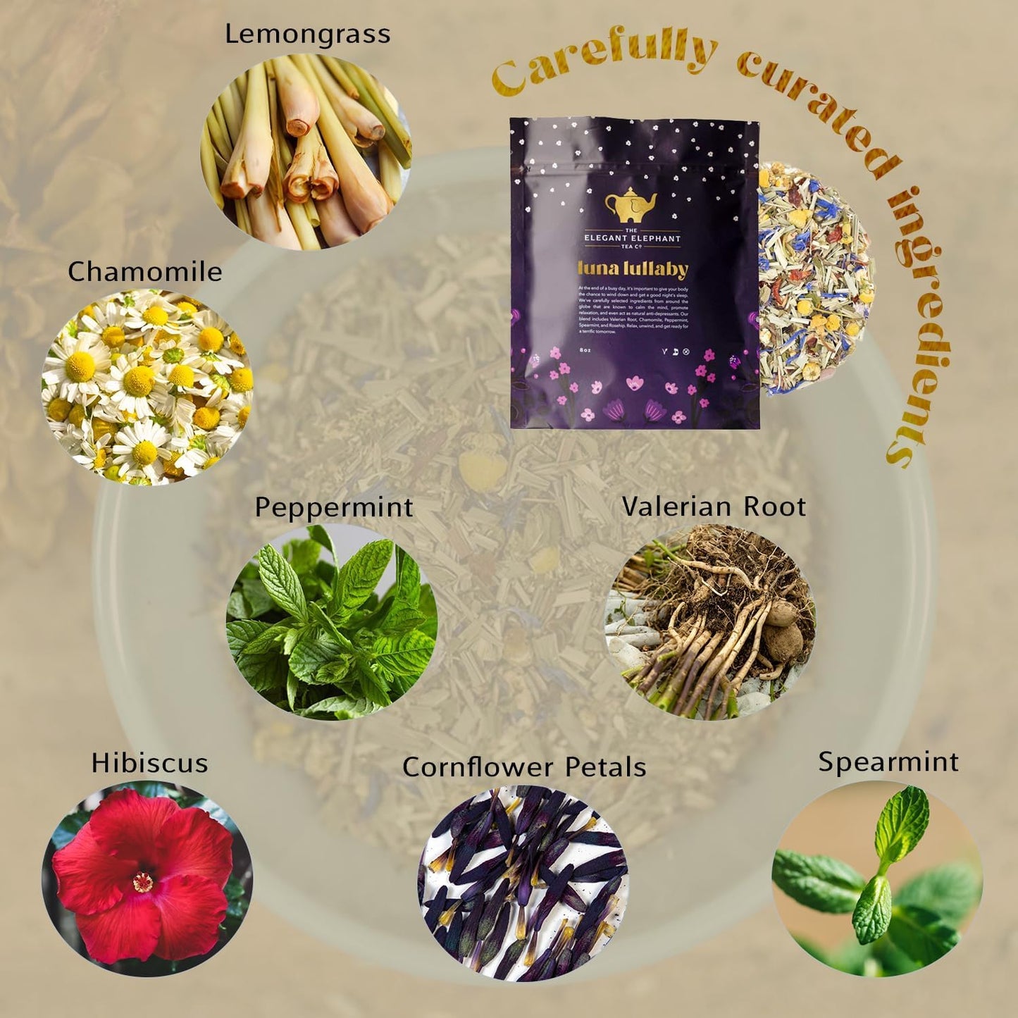 Luna Lullaby Sleep Tea, Organic Loose Leaf Herbal Tea – Calming, Relaxing Bedtime Tea – Chamomile, Valerian Root, Peppermint – 8 oz Resealable Bag (Makes 100 Cups) – The Elegant Elephant