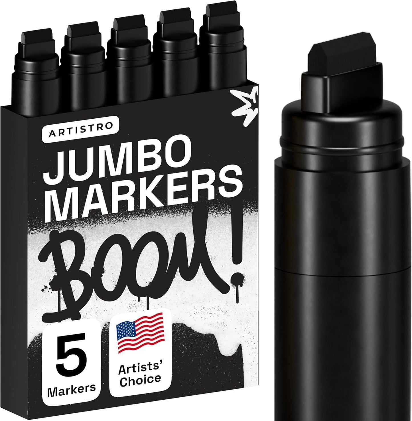 ARTISTRO 5 Black Acrylic Paint Pens, Acrylic Paint Markers Jumbo Tip, Fabric Markers for Textile, Canvas, Rock, Glass, Wood, Paper, DYI, Pens for Kids and Adults