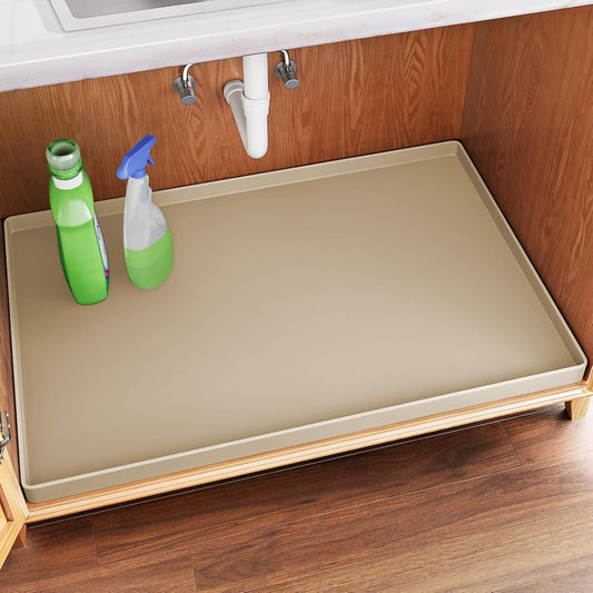 FLATO Waterproof Under Sink Mat 28" x 22" Shelf Liner for Kitchen and Bathroom, Cabinet Protector, Organizers and Storage, Flexible Silicone Drip Tray