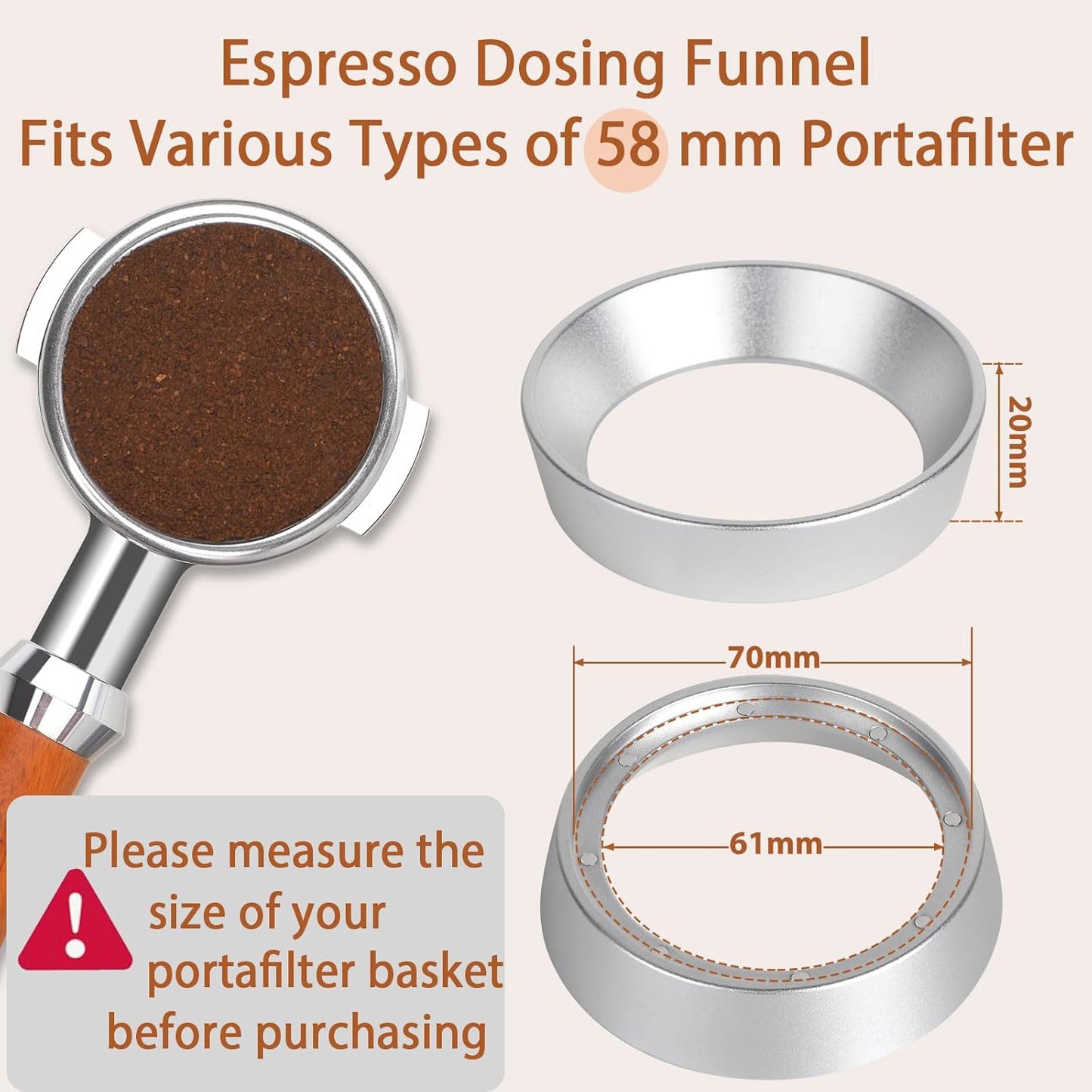 58mm Portafilter Funnel with Magnetic, Lightweight Aluminum Espresso Funnel for 58mm Portafilter