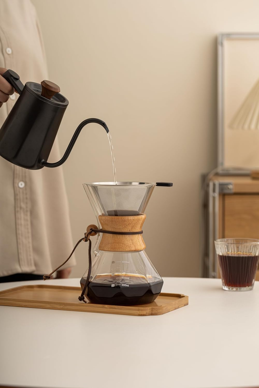 Pour Over Coffee Maker With Wood Sleeve，27oz/800mlPour Over Coffee Dripper,Pour Over Coffee Maker Set With Cork Stopper (27oz/800ml)