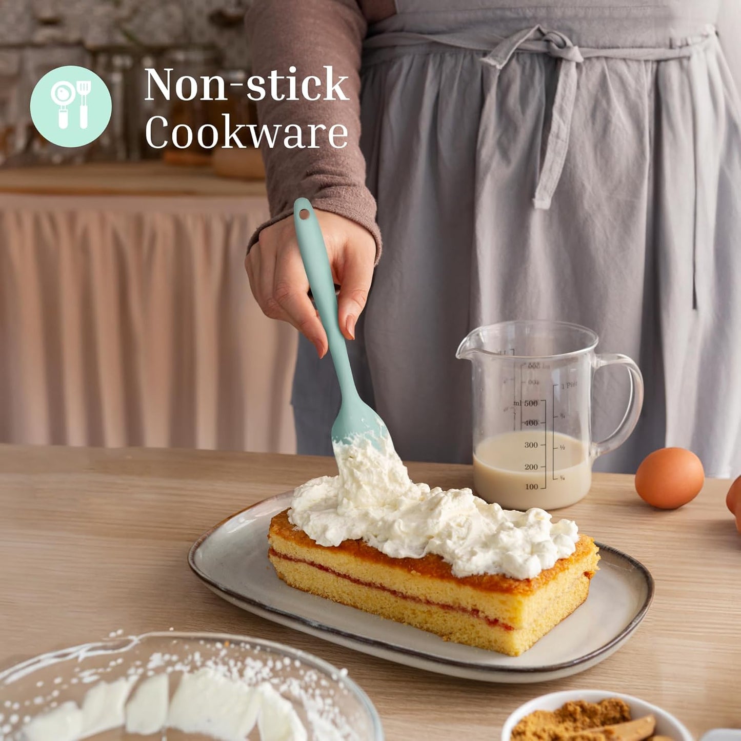 Silicone Spatula Set – 2-Piece Set of Rubber Spatulas for Non-Stick Cookware – Kitchen Tools and Accessories with Comfortable Handles, Heat-Resistant Utensils for Cooking and Baking – Pastel Green