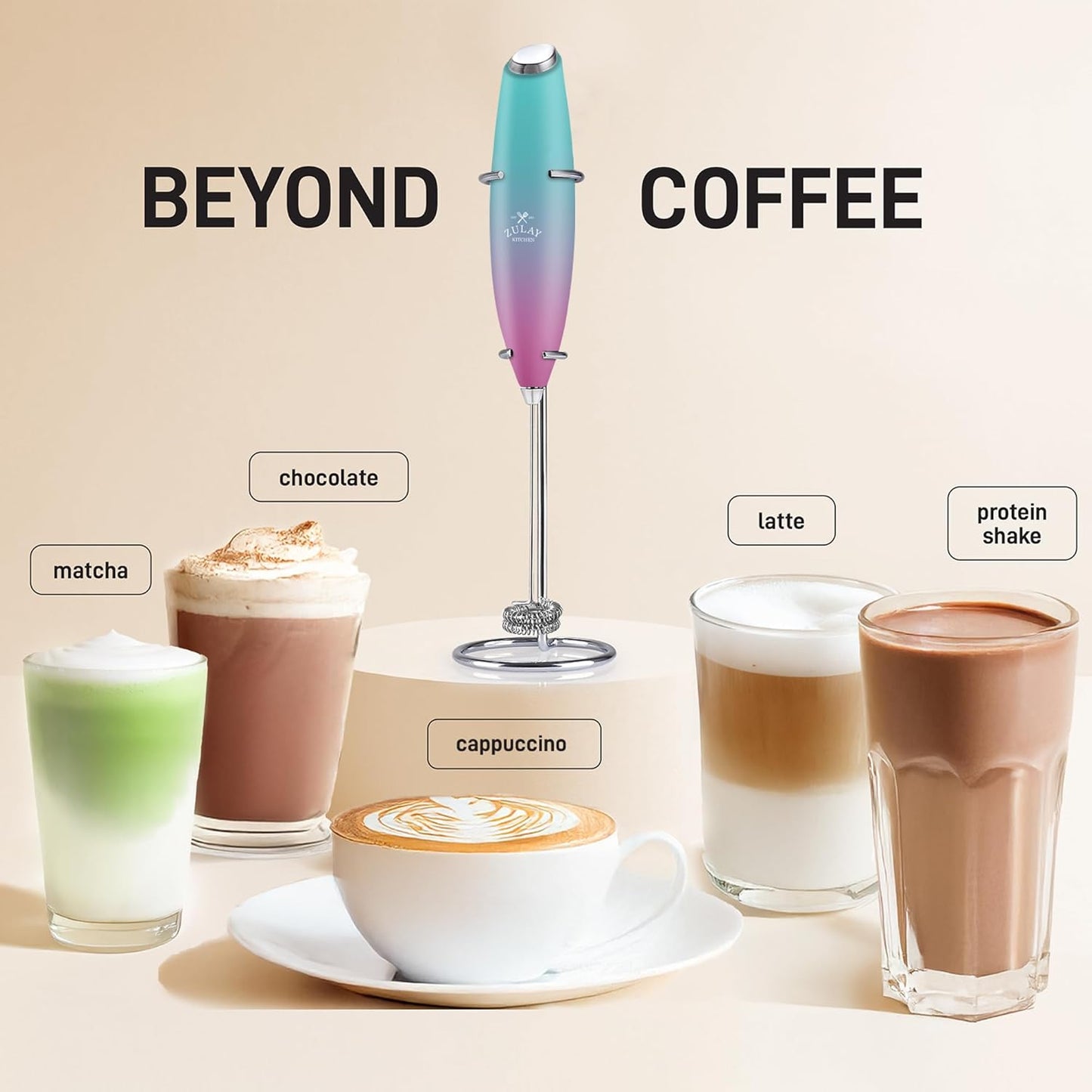 Zulay Kitchen Double Whisk Milk Frother – Handheld Foam Maker for Coffee, Lattes, Matcha, Hot Chocolate & Cappuccinos – Whip Creamy Froth in Seconds, Portable & Easy to Use