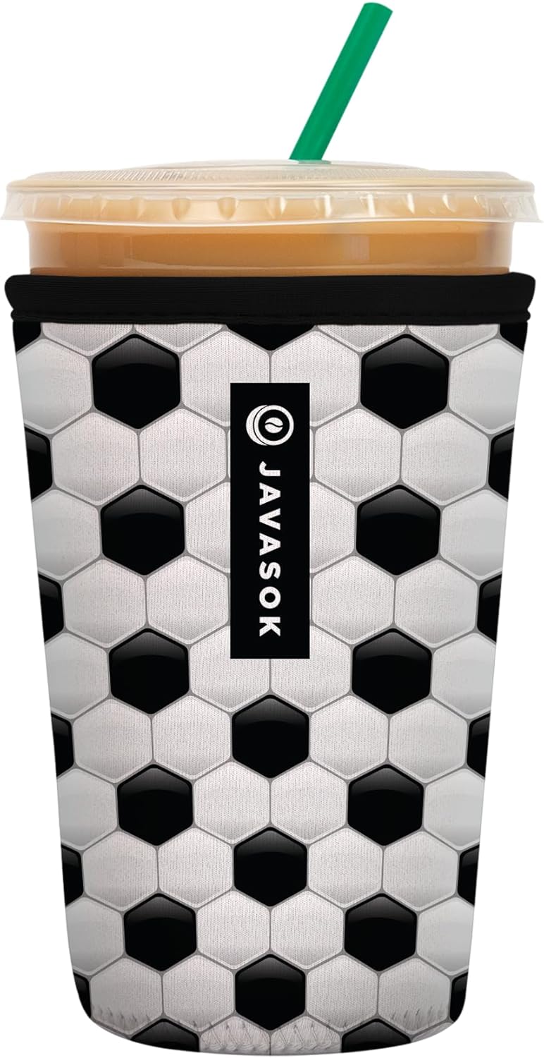 Sok It JavaSok Iced Coffee & Cold Soda Insulated Neoprene Cup Sleeve (Soccer, Medium: 22-28oz)