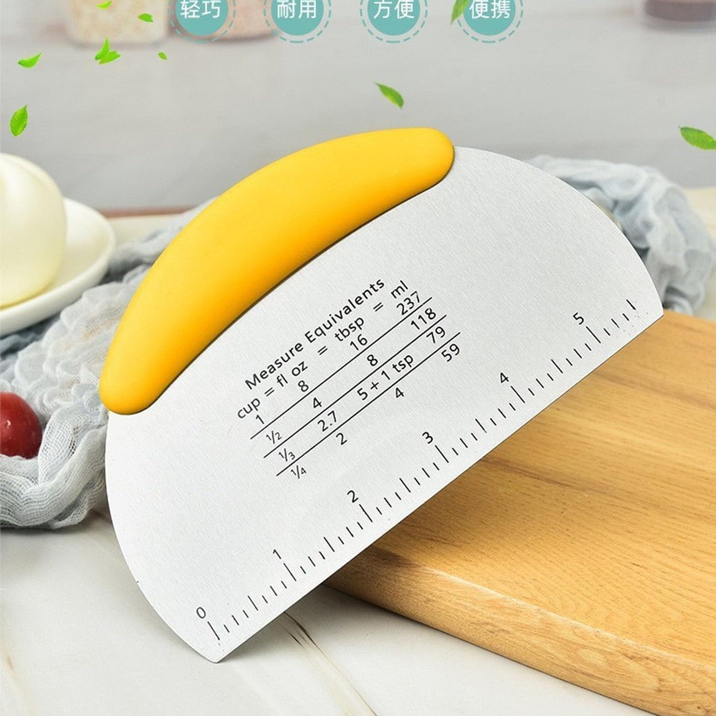 2PCS Dough Scraper Pastry Cutter Dough Cutter Stainless Steel Mirror Polished with Measuring Scale Multipurpose- Cake, Pizza Cutter Pastry Bread Separator Scale Knife (Yellow)