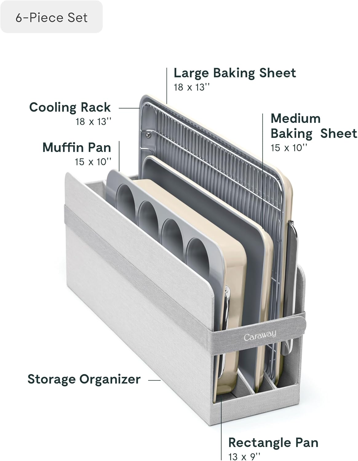 Caraway Nonstick Ceramic Bakeware Set (5 Pieces) - Baking Sheets, Assorted Baking Pans & Storage - Aluminized Steel Body - Non Toxic, PTFE & PFOA Free - Cream