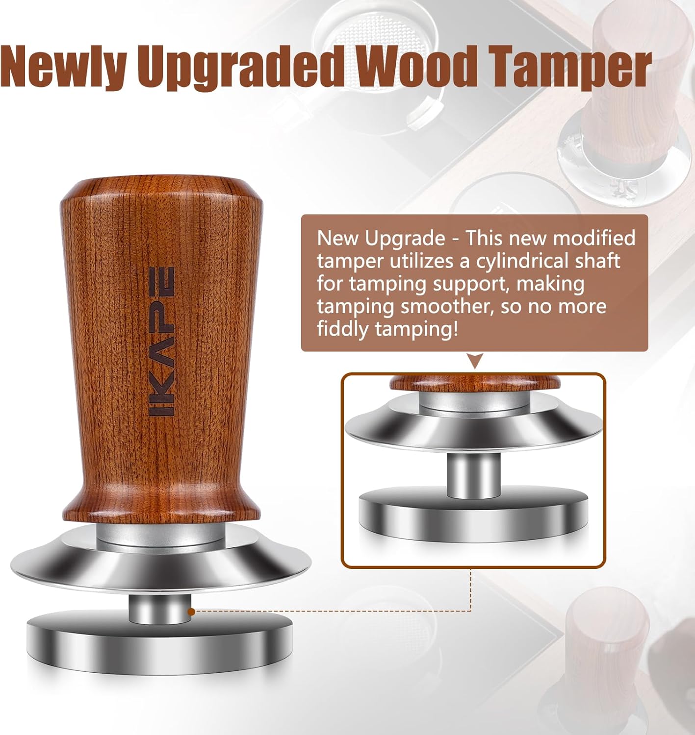 IKAPE 53.3mm Espresso Coffee Tamper, Spring-loaded Calibrated Tamper with Premium Stainless Steel, Newly Upgraded Walnut Tamper Compatible with 54 Breville Espresso Machine Bottomless Portafilter