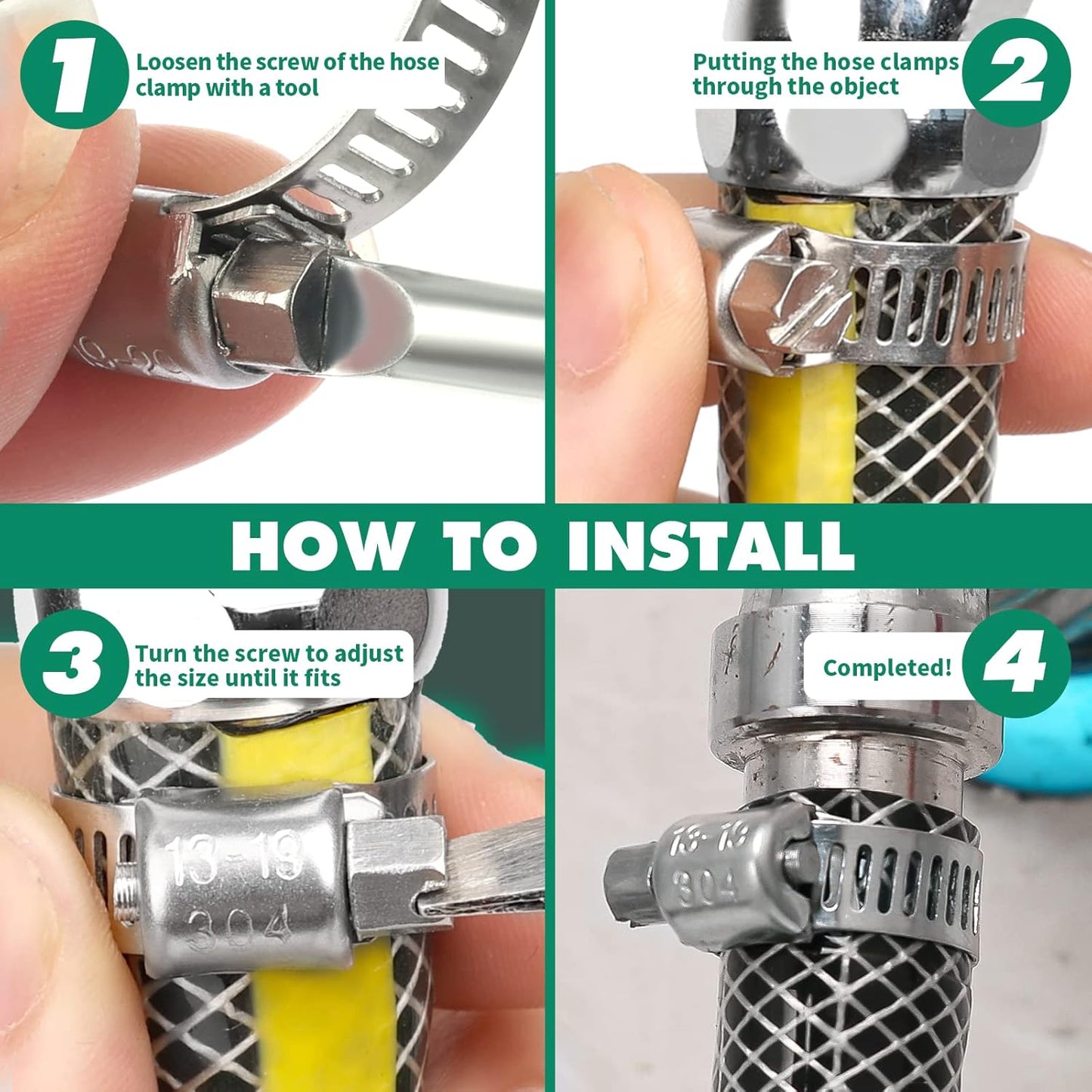 30PCS Hose Clamps Stainless Steel Adjustable 5/8"–1"(16-25mm) Worm Gear Hose Clamp, Heavy Duty Metal Small Hose Clamps for Automotive, Pipe, Radiator Plumbing, Fuel Line