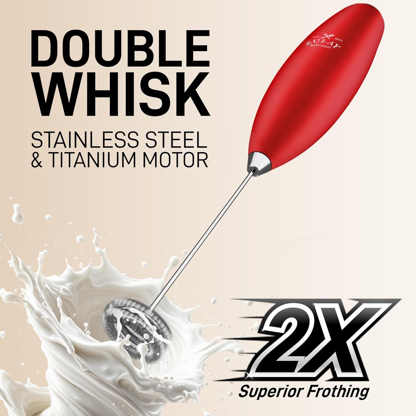 Zulay Kitchen Whisk Milk Frother with 4 Duracell Batteries - Powerful Handheld Foam Maker for Coffee, Lattes, Matcha, Hot Chocolate & Cappuccinos - Whip Creamy Froth in Seconds